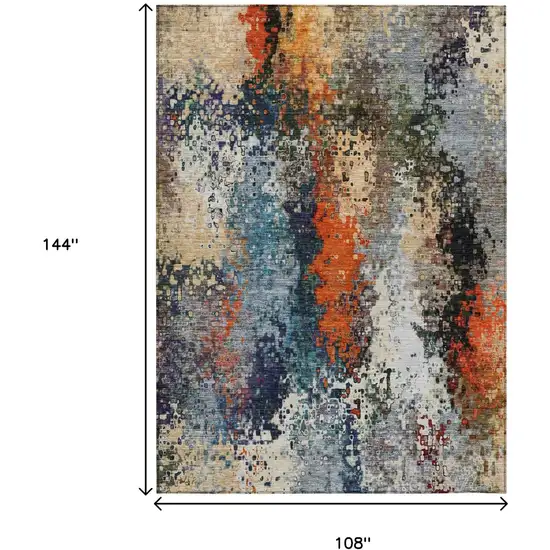 Blue Orange And Ivory Abstract Washable Indoor Outdoor Area Rug Photo 3