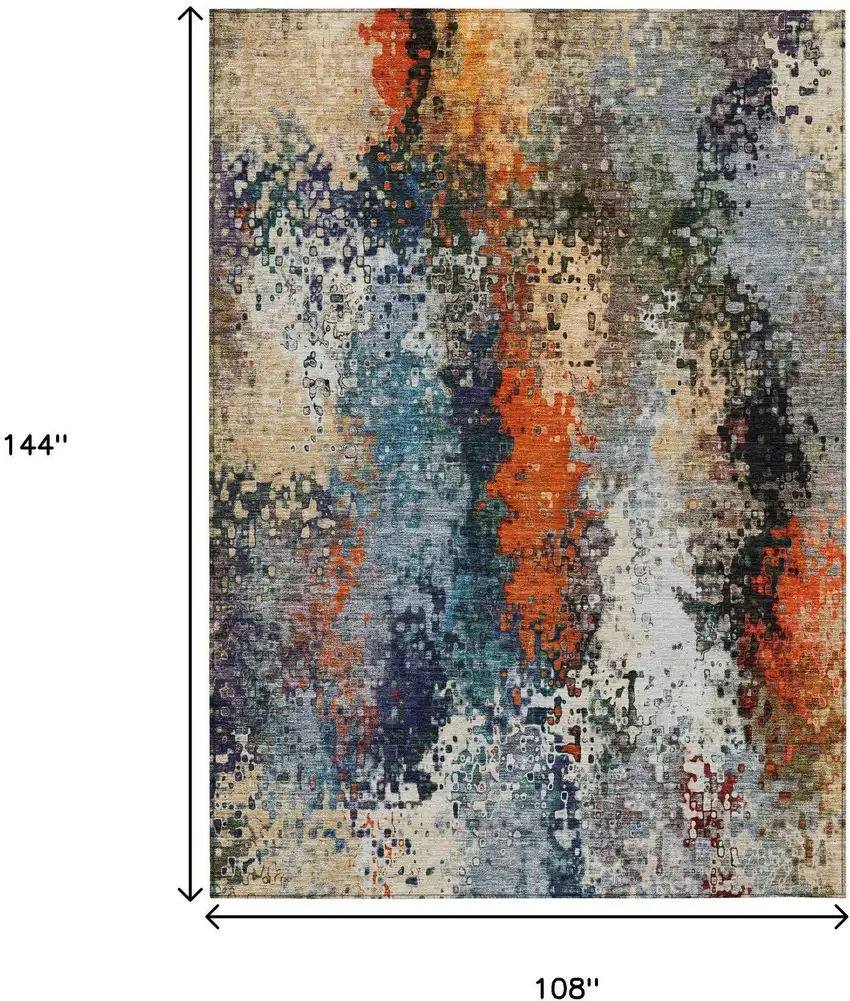 Blue Orange And Ivory Abstract Washable Indoor Outdoor Area Rug Photo 6