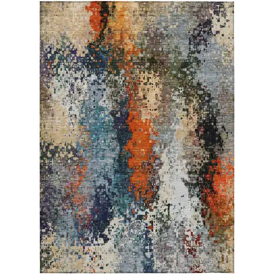 Blue Orange And Ivory Abstract Washable Indoor Outdoor Area Rug Photo 2