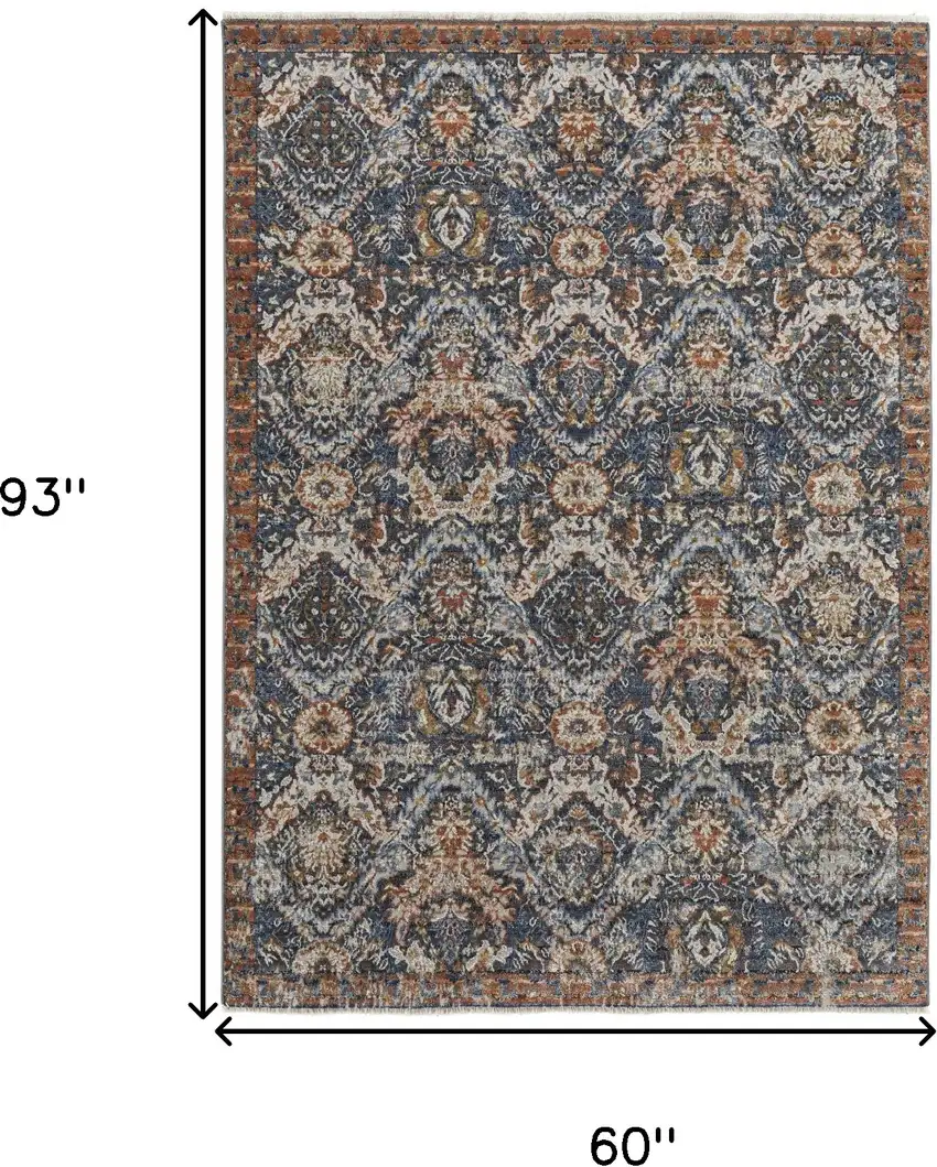 Blue Orange And Ivory Floral Power Loom Area Rug With Fringe Photo 10
