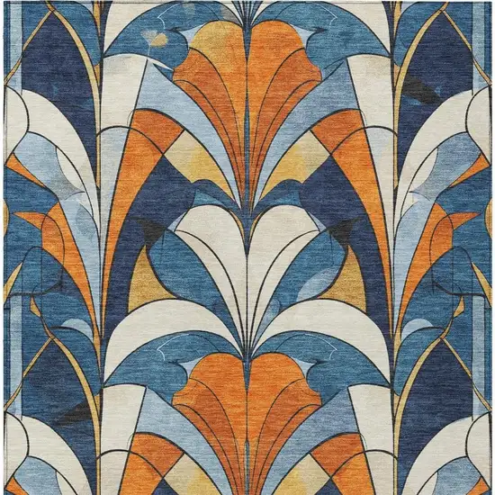 Blue Orange And Ivory Geometric Washable Indoor Outdoor Area Rug Photo 3