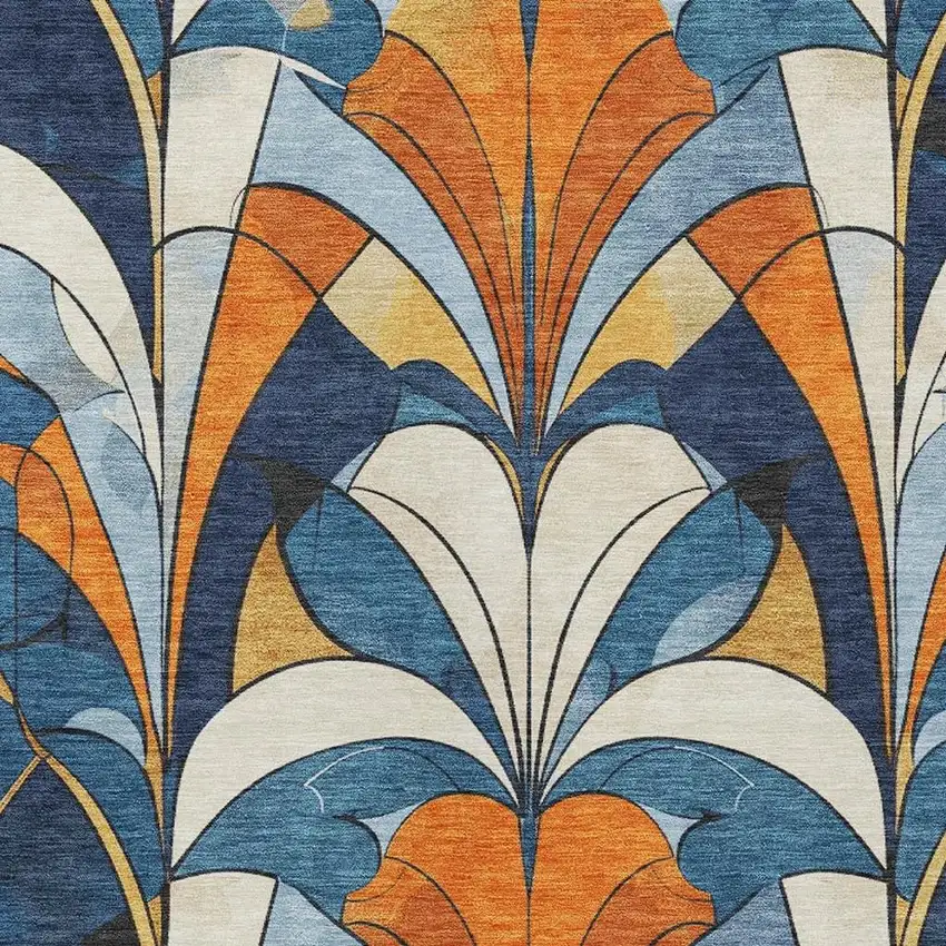 Blue Orange And Ivory Geometric Washable Indoor Outdoor Area Rug Photo 5