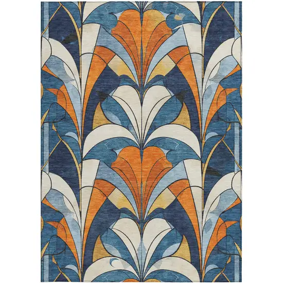 Blue Orange And Ivory Geometric Washable Indoor Outdoor Area Rug Photo 3