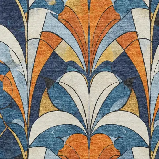 Blue Orange And Ivory Geometric Washable Indoor Outdoor Area Rug Photo 6