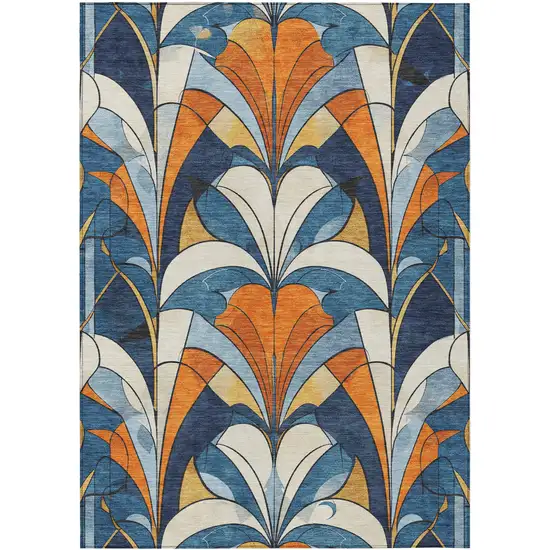 Blue Orange And Ivory Geometric Washable Indoor Outdoor Area Rug Photo 1