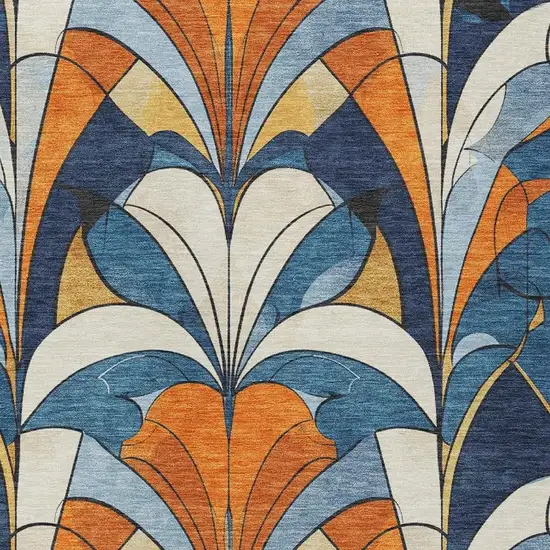 Blue Orange And Ivory Geometric Washable Indoor Outdoor Area Rug Photo 5