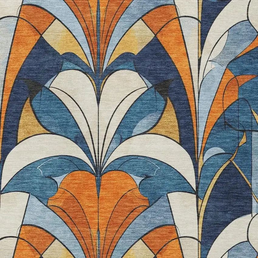 Blue Orange And Ivory Geometric Washable Indoor Outdoor Area Rug Photo 5