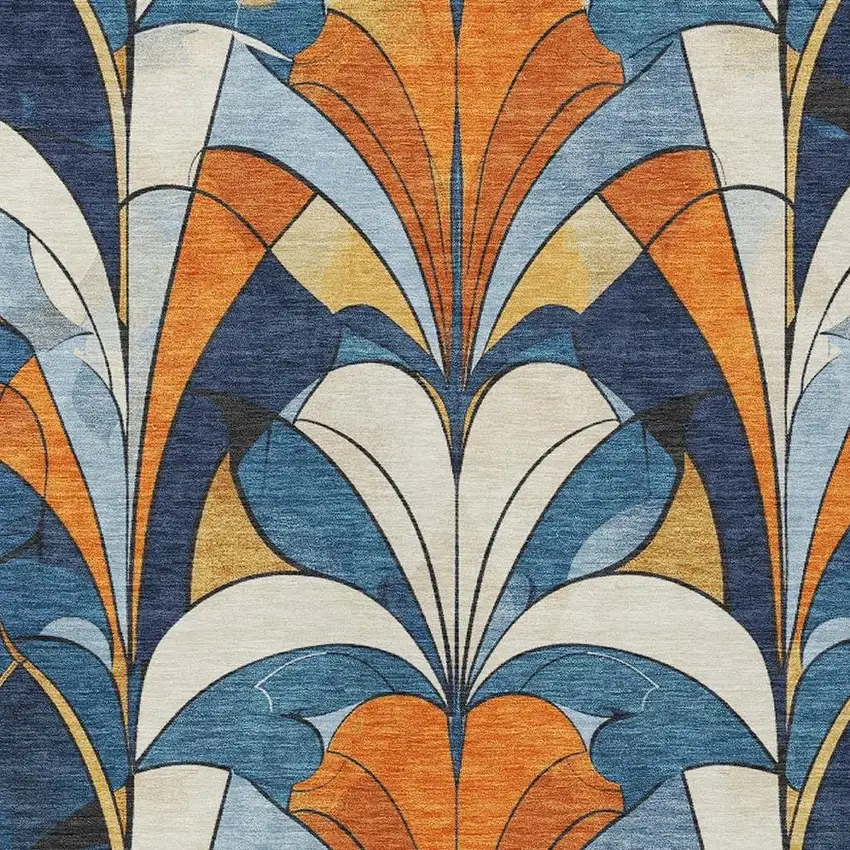 Blue Orange And Ivory Geometric Washable Indoor Outdoor Area Rug Photo 6