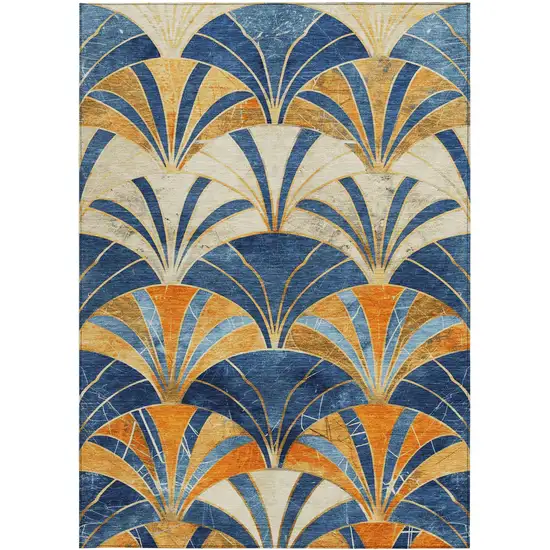 Blue Orange And Ivory Geometric Washable Indoor Outdoor Area Rug Photo 3