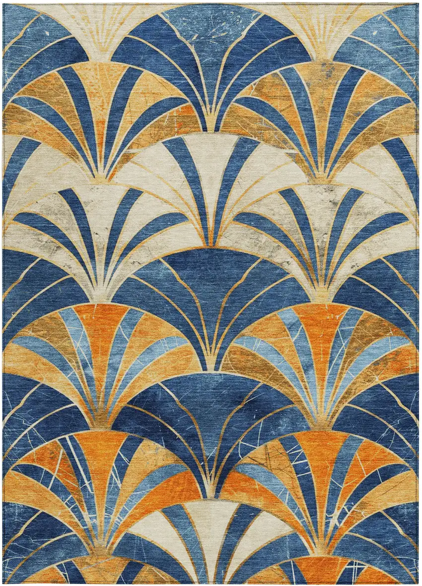 Blue Orange And Ivory Geometric Washable Indoor Outdoor Area Rug Photo 3