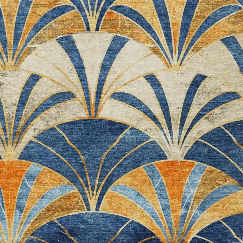 Blue Orange And Ivory Geometric Washable Indoor Outdoor Area Rug Photo 6