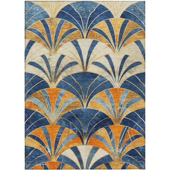 Blue Orange And Ivory Geometric Washable Indoor Outdoor Area Rug Photo 1
