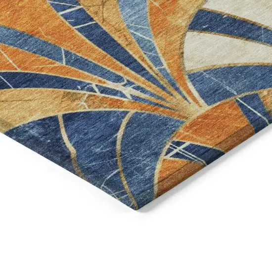 Blue Orange And Ivory Geometric Washable Indoor Outdoor Area Rug Photo 4
