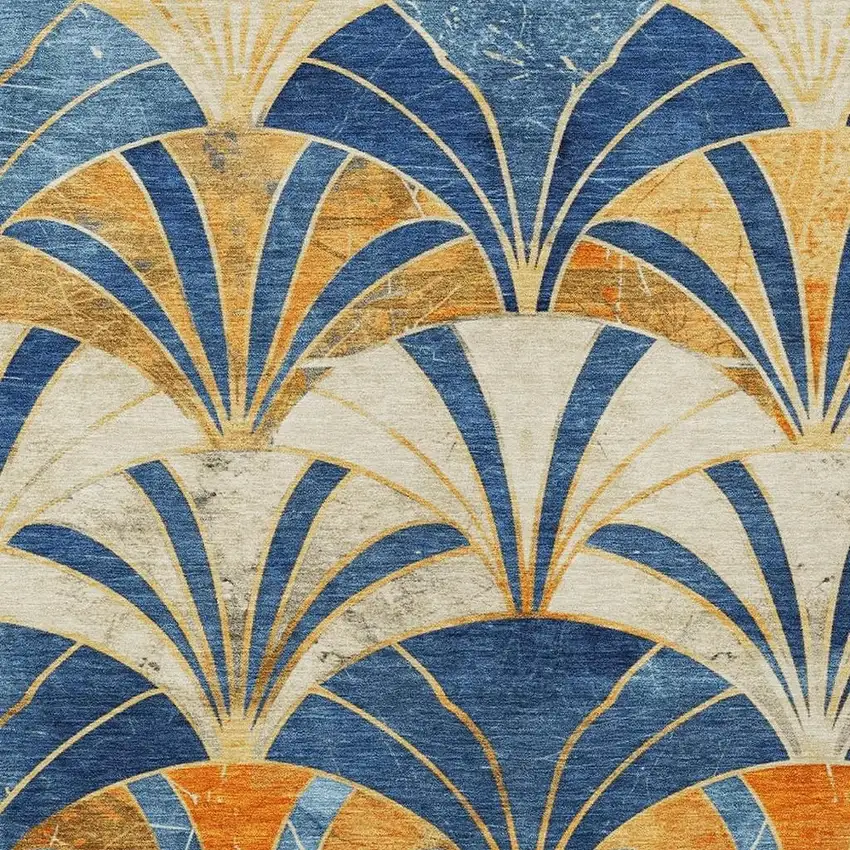 Blue Orange And Ivory Geometric Washable Indoor Outdoor Area Rug Photo 6