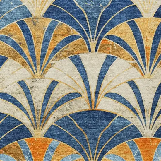 Blue Orange And Ivory Geometric Washable Indoor Outdoor Area Rug Photo 5