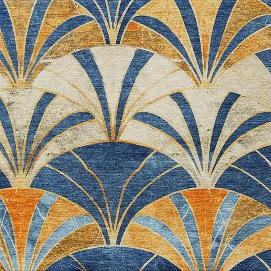 Blue Orange And Ivory Geometric Washable Indoor Outdoor Area Rug Photo 6