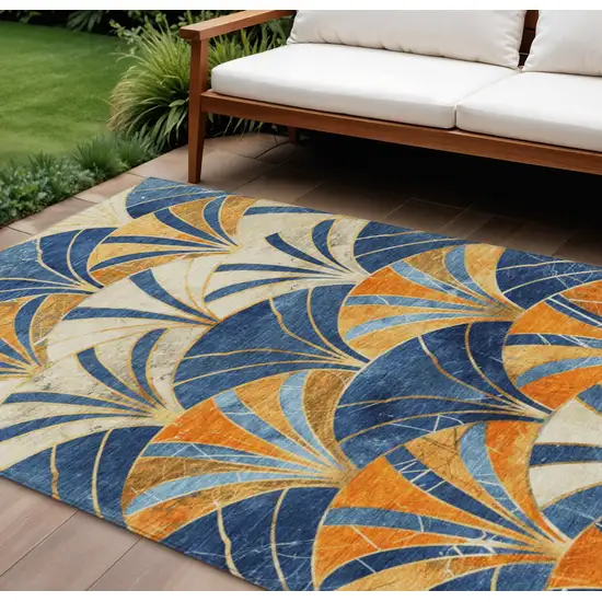 Blue Orange And Ivory Geometric Washable Indoor Outdoor Area Rug Photo 2