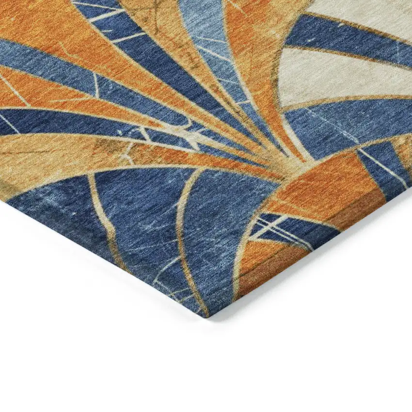 Blue Orange And Ivory Geometric Washable Indoor Outdoor Area Rug Photo 4