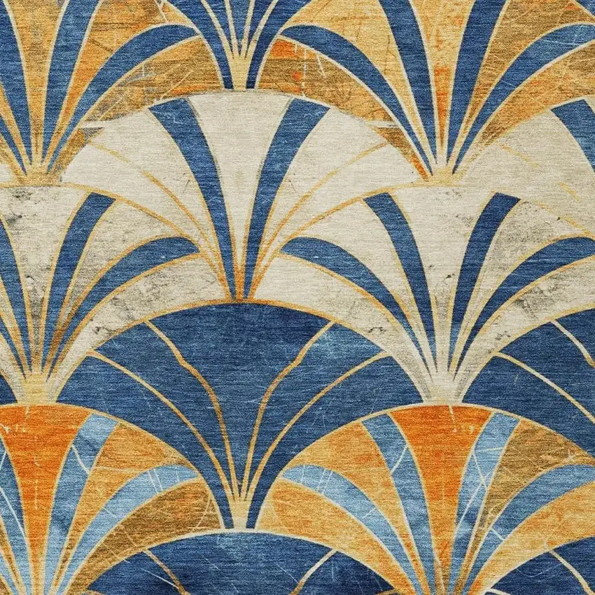 Blue Orange And Ivory Geometric Washable Indoor Outdoor Area Rug Photo 7