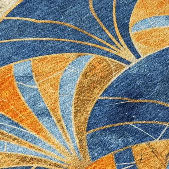 Blue Orange And Ivory Geometric Washable Indoor Outdoor Area Rug Photo 6