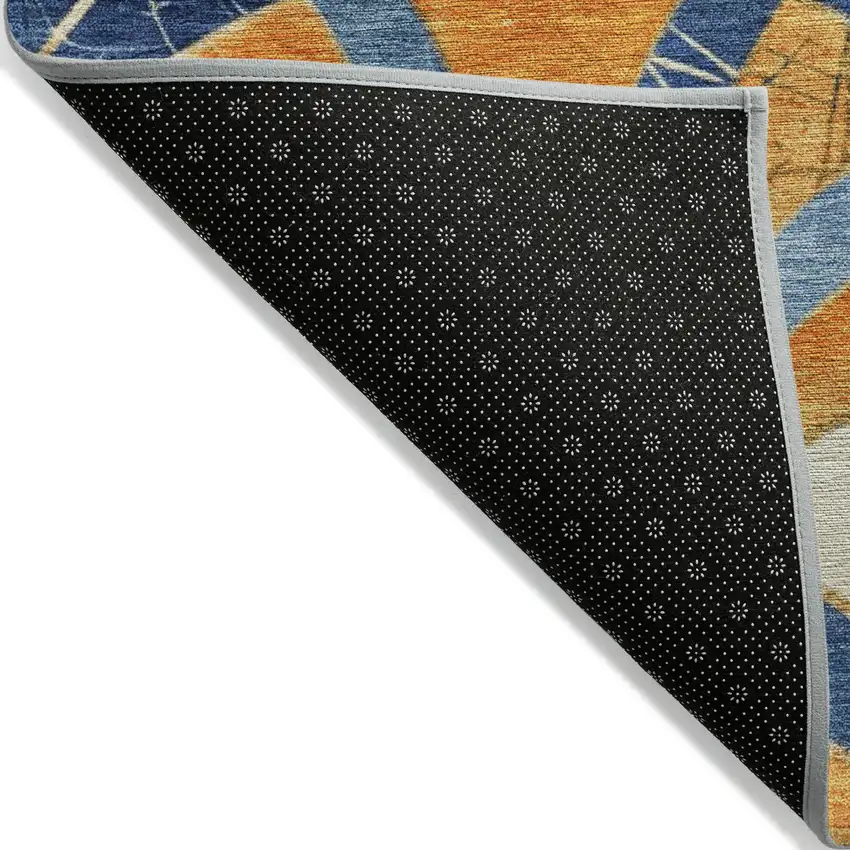 Blue Orange And Ivory Geometric Washable Indoor Outdoor Area Rug Photo 4