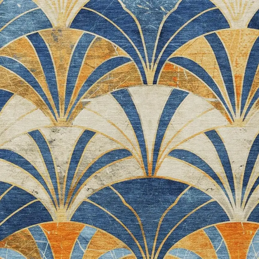 Blue Orange And Ivory Geometric Washable Indoor Outdoor Area Rug Photo 7