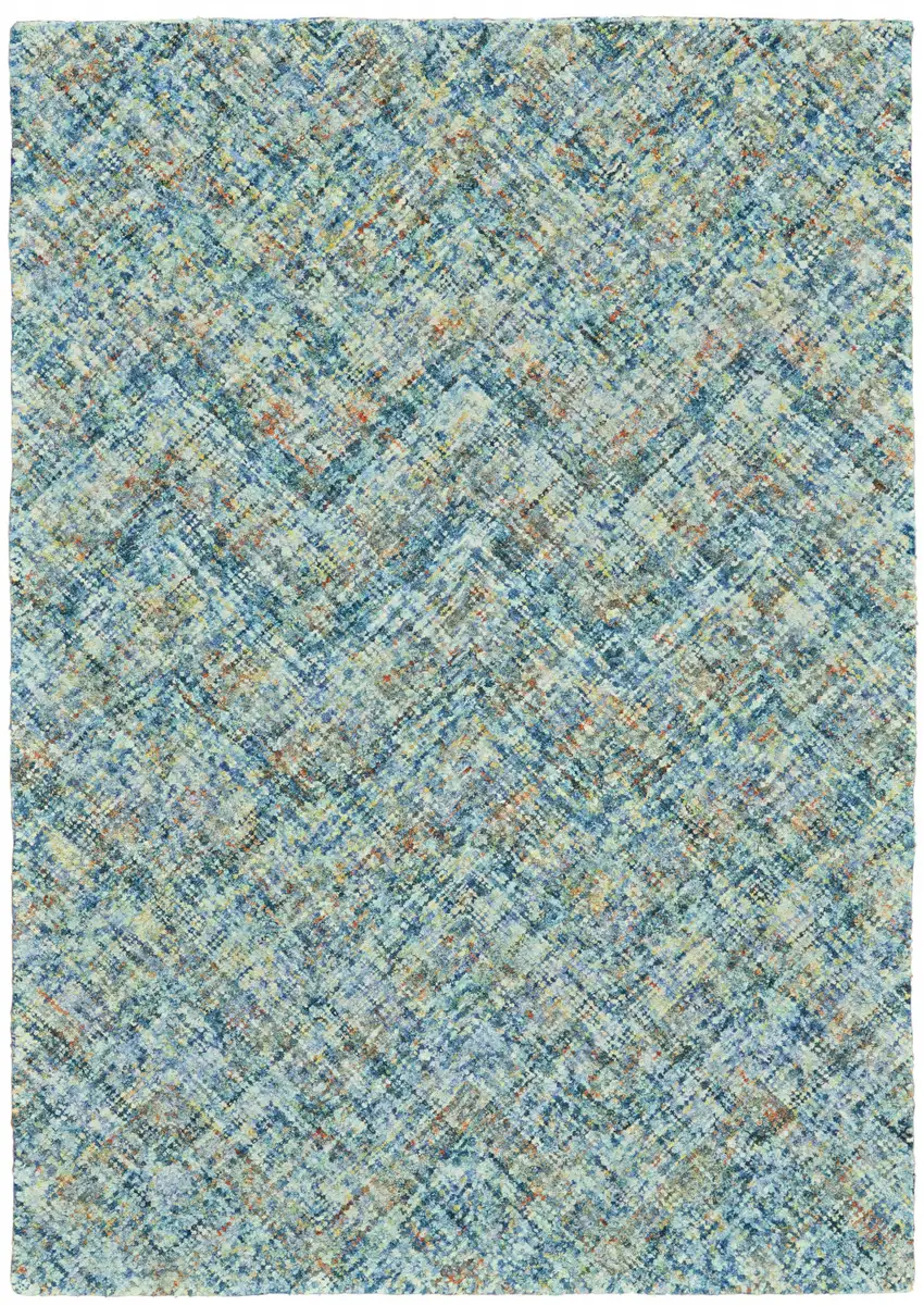 Blue Orange And Ivory Plaid Tufted Handmade Area Rug Photo 1
