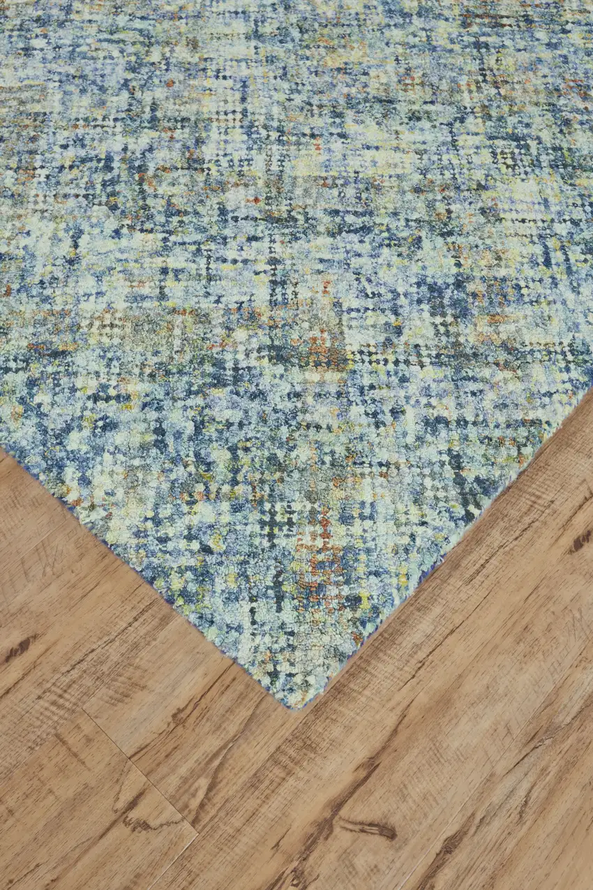 Blue Orange And Ivory Plaid Tufted Handmade Area Rug Photo 4