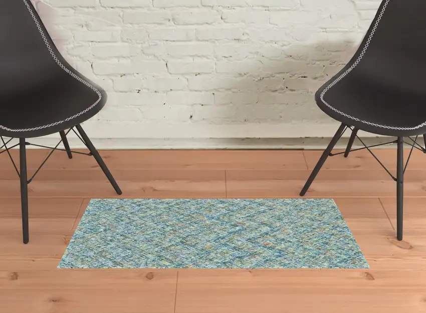 Blue Orange And Ivory Plaid Tufted Handmade Area Rug Photo 2
