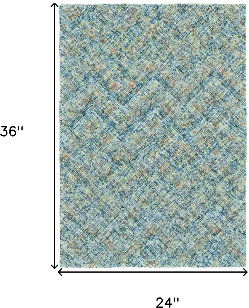 Blue Orange And Ivory Plaid Tufted Handmade Area Rug Photo 6