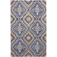 Photo of Blue Orange And Ivory Wool Floral Tufted Handmade Stain Resistant Area Rug