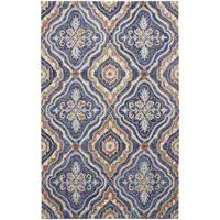 Photo of Blue Orange And Ivory Wool Geometric Tufted Handmade Stain Resistant Area Rug