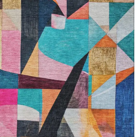 Blue Orange And Pink Abstract Washable Area Rug With UV Protection Photo 3