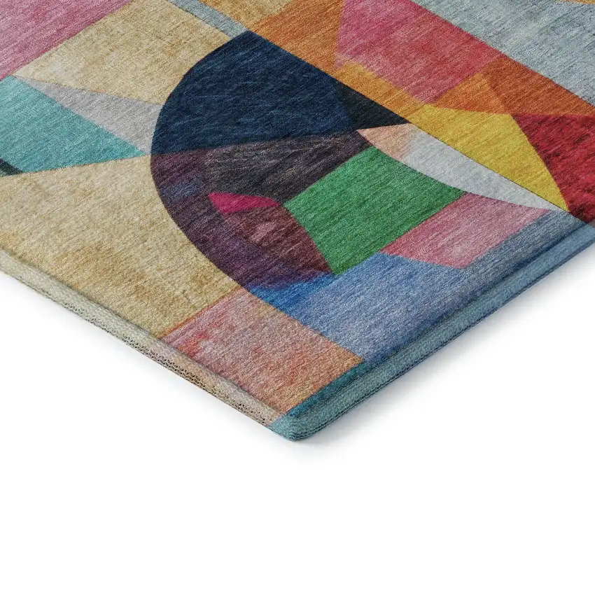Blue Orange And Pink Abstract Washable Area Rug With UV Protection Photo 7