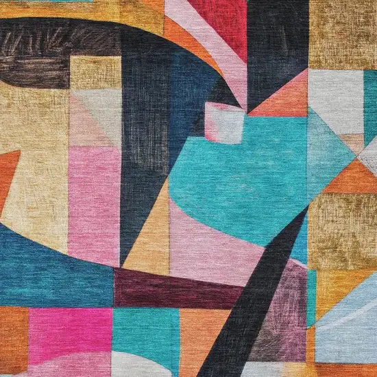 Blue Orange And Pink Abstract Washable Area Rug With UV Protection Photo 2