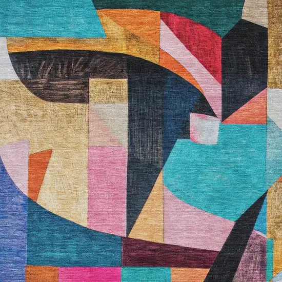Blue Orange And Pink Abstract Washable Area Rug With UV Protection Photo 2