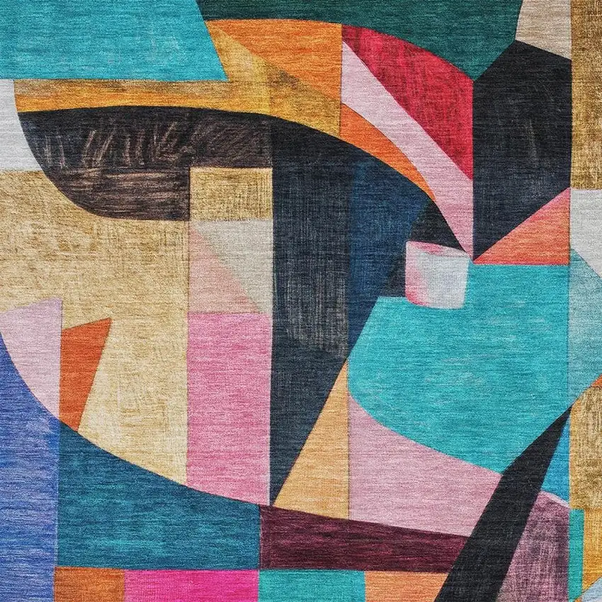Blue Orange And Pink Abstract Washable Area Rug With UV Protection Photo 2