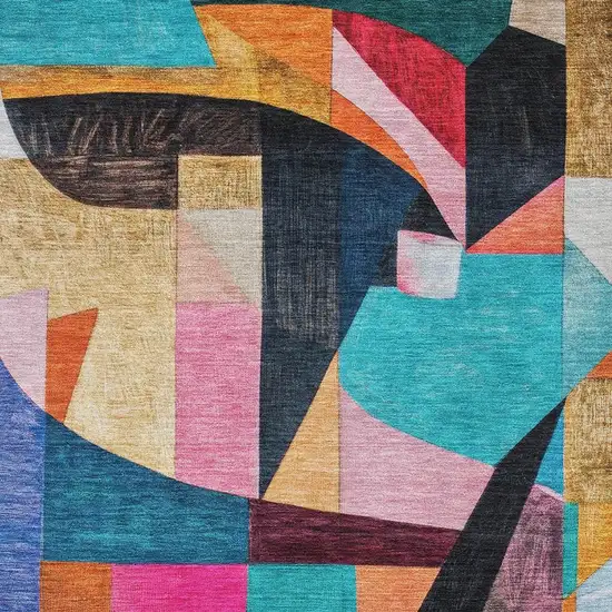 Blue Orange And Pink Abstract Washable Area Rug With UV Protection Photo 2