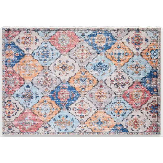 Blue Orange And Pink Patchwork Distressed Washable Area Rug Photo 2
