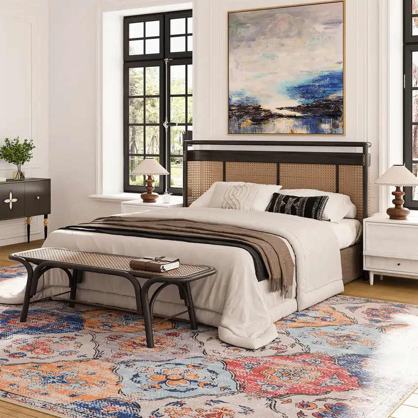 Blue Orange And Pink Patchwork Distressed Washable Area Rug Photo 6