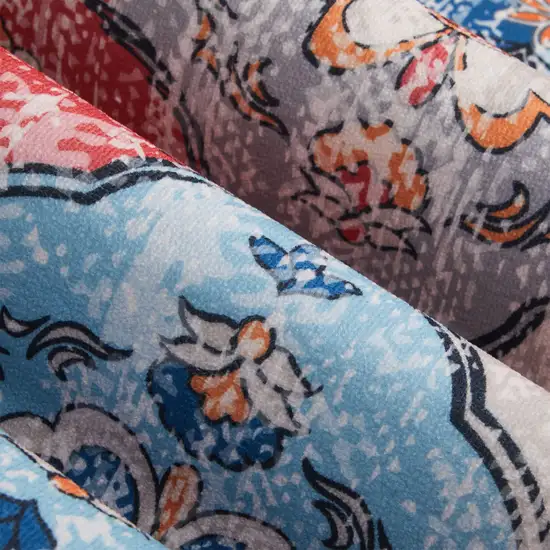 Blue Orange And Pink Patchwork Distressed Washable Area Rug Photo 9