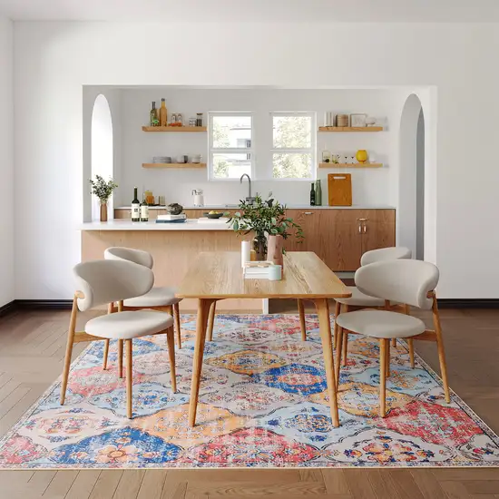 Blue Orange And Pink Patchwork Distressed Washable Area Rug Photo 5