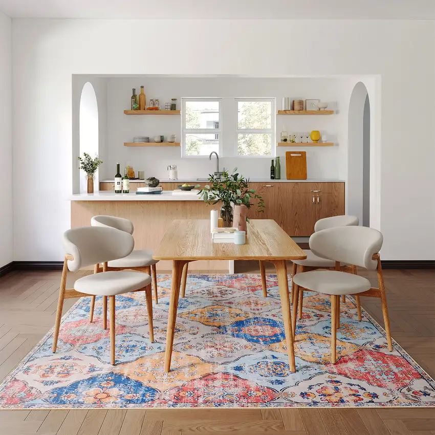 Blue Orange And Pink Patchwork Distressed Washable Area Rug Photo 5