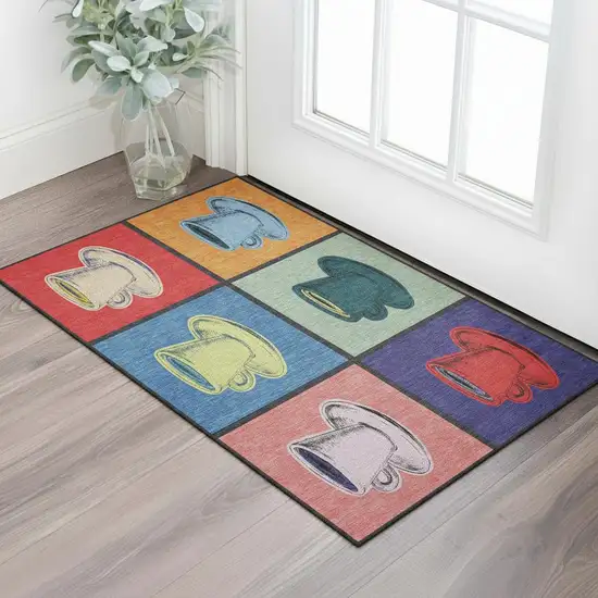 Blue Orange And Red Geometric Washable Area Rug With UV Protection Photo 1