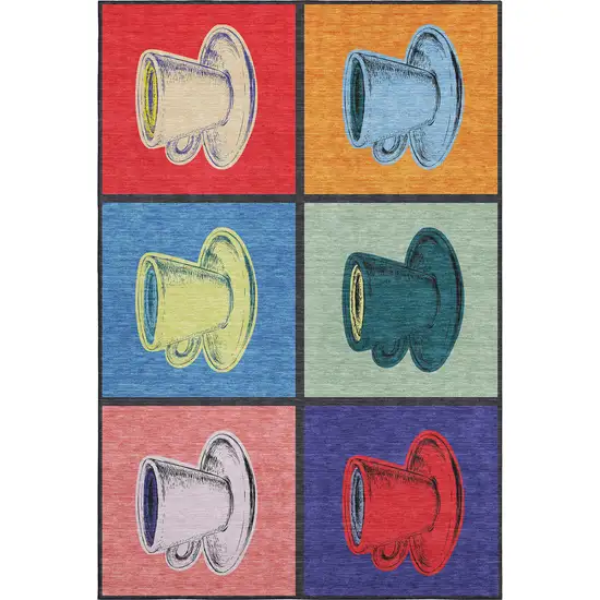 Blue Orange And Red Geometric Washable Area Rug With UV Protection Photo 2