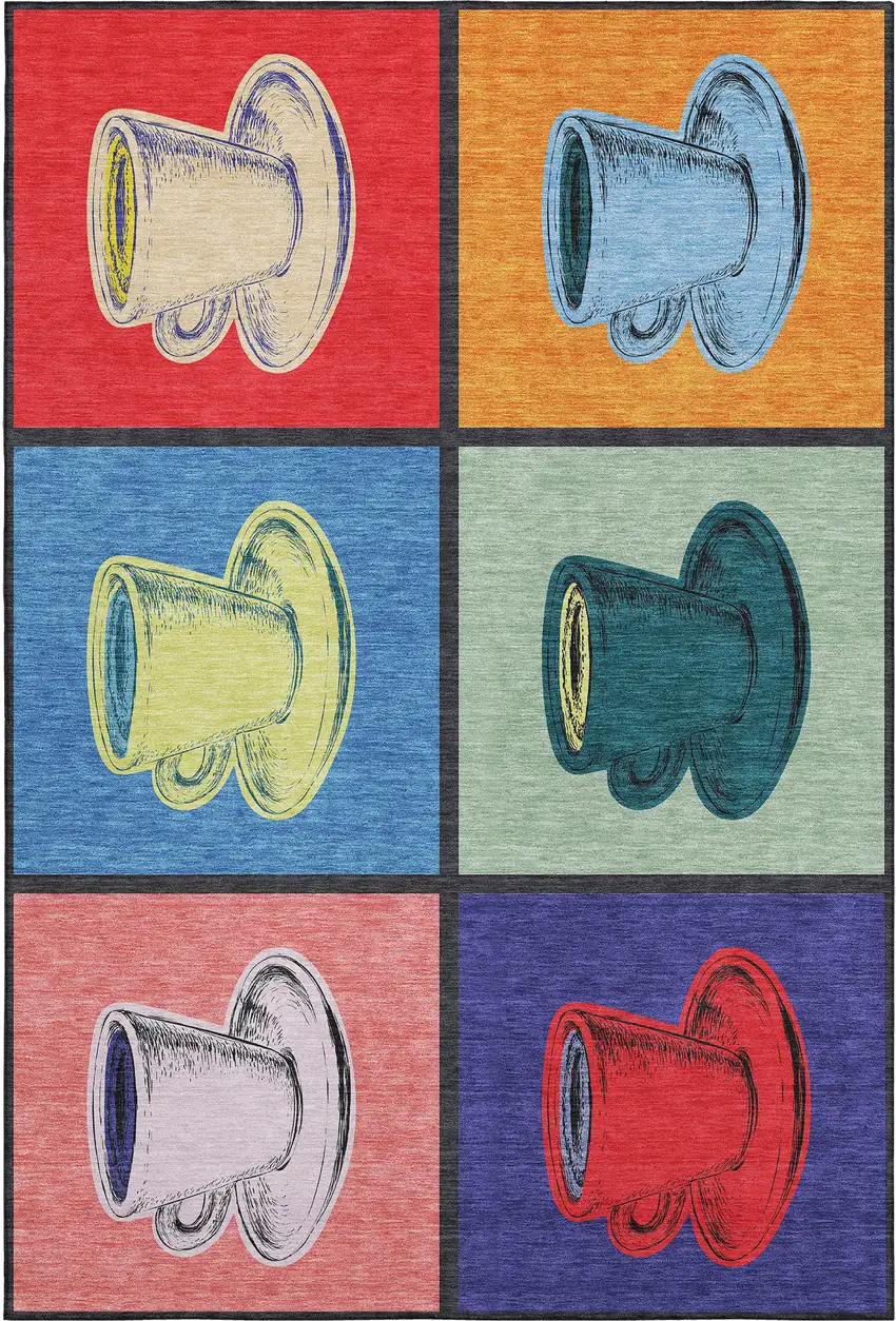 Blue Orange And Red Geometric Washable Area Rug With UV Protection Photo 2