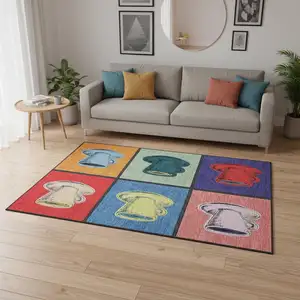 Photo of Blue Orange And Red Geometric Washable Area Rug With UV Protection