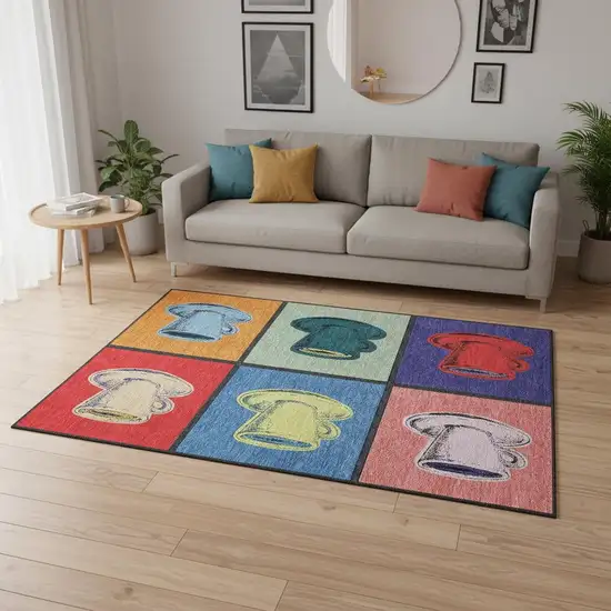 Blue Orange And Red Geometric Washable Area Rug With UV Protection Photo 1