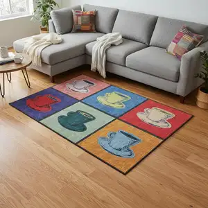 Photo of Blue Orange And Red Geometric Washable Area Rug With UV Protection