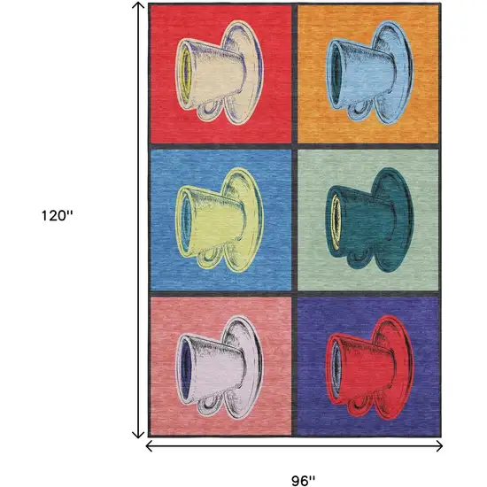 Blue Orange And Red Geometric Washable Area Rug With UV Protection Photo 3